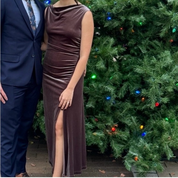 Taylor Velvety Dark Brown Evening Dress - Picture 3 of 5